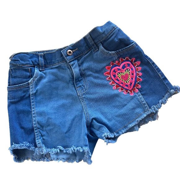 Billieblush Embroided Beaded Two Tone Boho Denim Shorts Girls 12 - Picture 1 of 5